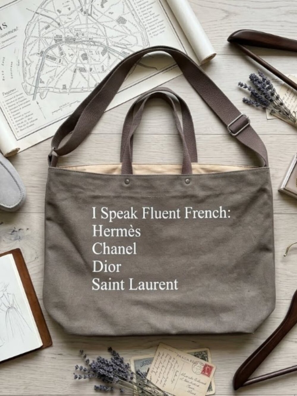 I Speak Fluent French Canvas Crossbody Tote Bag Purse NEW